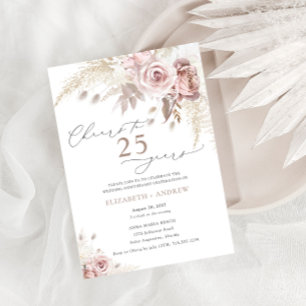 Convites Elegante Rosa Poeirenta Floral 25º Aniversário de