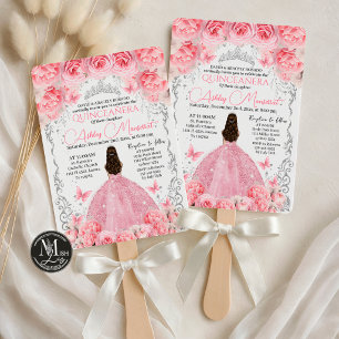 Convites Elegante Rosa Prata Floral Quinceañera