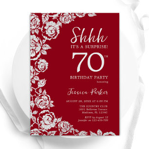 Convites Elegante Rosa Red Silver Surprise 70 Birthday