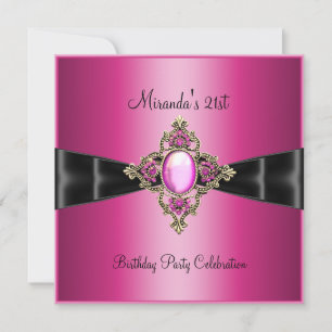 Convites Elegante Rosa Rico Jóia Preta Aniversário de 21 an