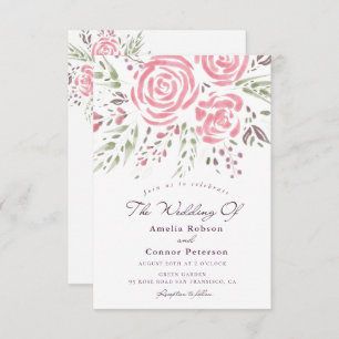 Convites Elegante Rosa Romance Watercolor