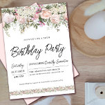 Convites Elegante Rosa Rosa aniversário de 30 anos Floral<br><div class="desc">Honra uma mulher especial com este convite de aniversário elegante e feminino. Os detalhes da celebração de aniversário estão cercados em bordas florais cor-de-rosa de cima e de baixo. Os elementos florais estão aninhados em folhas verdes sadias. E o texto dá-lhe uma vibração contemporânea. Este item faz parte da coleção...</div>