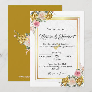 Convites Elegante Rosa, Rosa Dourado Casamento Floral Eucal