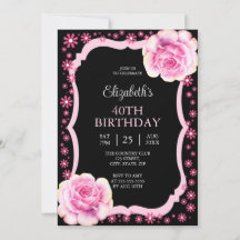 Elegante Rosa Rosa Floral aniversário de 40 anos