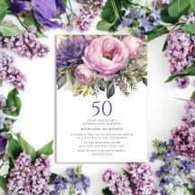 Elegante Rosa Roxo Floral 50º Aniversário