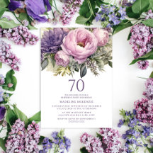 Elegante Rosa Roxo Floral 70º Aniversário