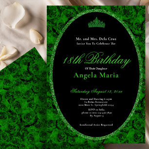Convites Elegante Rosa Verde Floral Estreia de 18 Anos