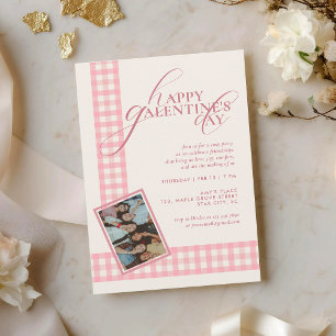 Convites Elegante Rosa Xadrez Tipografia Dia das Galentinas