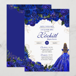 Convites Elegante Rosas Azuis Floral Quinceañera Invita