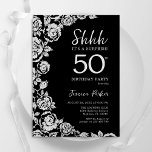 Convites Elegante Rosas Black Silver Surpresa 50º aniversár<br><div class="desc">Surpresa floral de prata preta 50º convite de aniversário. Design elegante com rosas, folha de falso prata e letra de script de tipografia. A Trendy convida o cartão perfeito para uma festa de na moda. Pode ser personalizado para qualquer idade. Impressos convites Zazzle ou modelo de impressão digital instantânea para...</div>