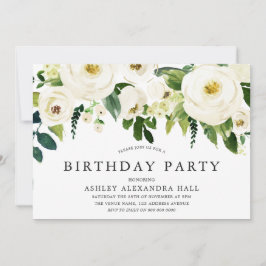 Convites Elegante Rosas Brancas Todos os Anos Festa de aniv