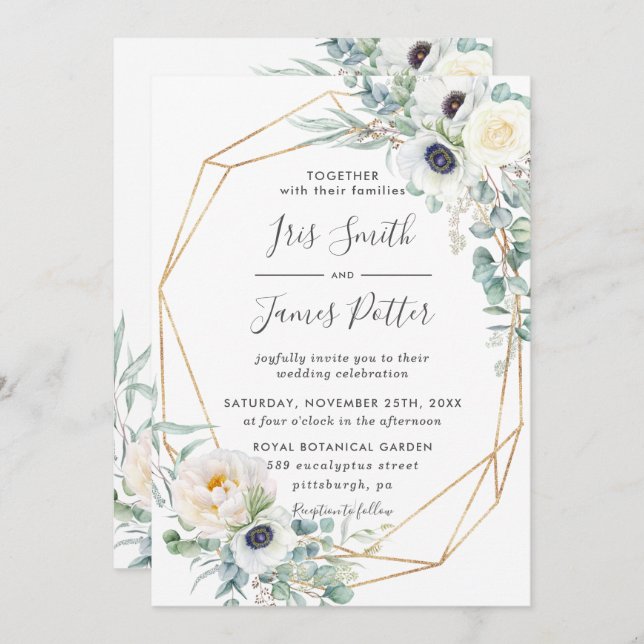 Convites Elegante Rosas de Ivory Casamento Floral Eucalyptu (Frente/Verso)