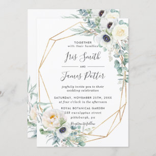 Convites Elegante Rosas de Ivory Casamento Floral Eucalyptu