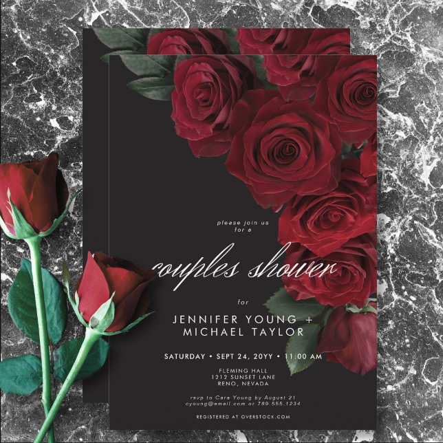 Convites Elegante Rosas de sangue Floral Chá de Casais (Elegant Moody Blood Roses Floral Couples Shower Invitation)