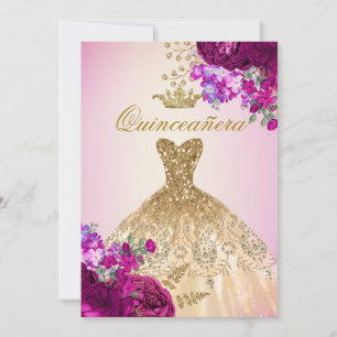 Convites Elegante Rosas Dourados da Borgonha Quinceanera