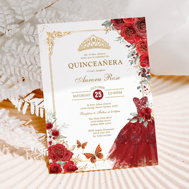Convites Elegante Rosas Dourados Quinceañera Princess (Criador carregado)