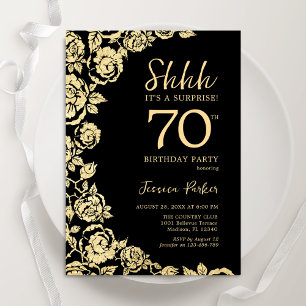 Convites Elegante Rosas Dourados Surpresa 70 Aniversário