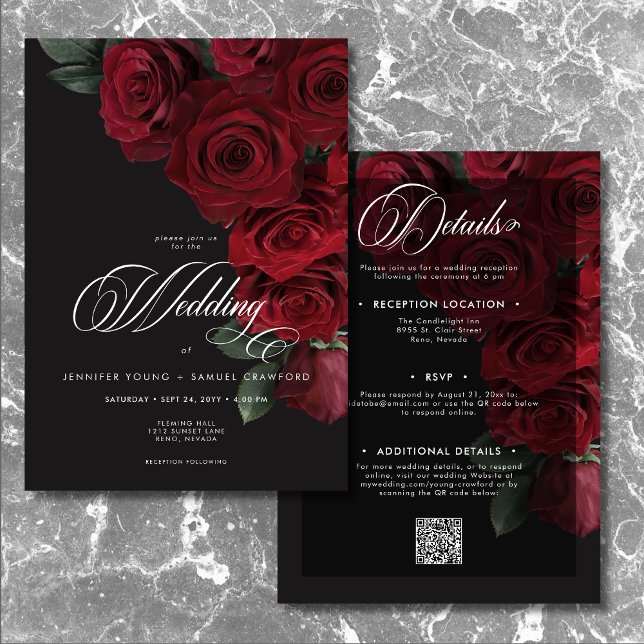 Convites Elegante Rosas vermelhas de sangue sangrento Flora (Elegant Moody Blood Red Roses Floral Two Sided Invitation)