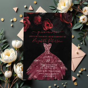 Convites Elegante Rosas vermelhas de Vestido Chic Quinceañe