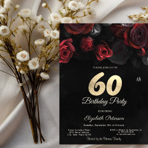 Convites Elegante Rosas vermelhas Gótica 60º aniversário
