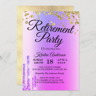 Convites Elegante Rosy Sparkly Glitter Retirement Party Inv