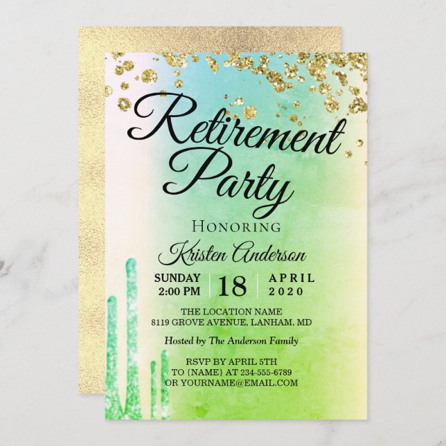 Convites Elegante Rosy Sparkly Glitter Retirement Party Inv (Frente/Verso)
