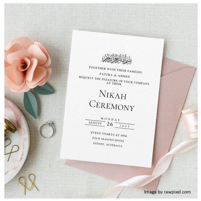 Convites Elegante Roteiro Branco Cerimônia de Nikah Muçulma (Criador carregado)