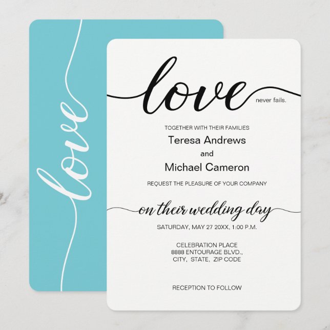 Convites Elegante Roteiro do Amor preto e branco (Frente/Verso)