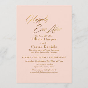 Convites Elegante Roteiro Dourado Felizes para Sempre Bege 