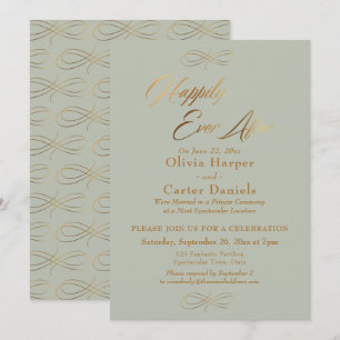 Convites Elegante Roteiro Dourado Felizes para Sempre, Verd