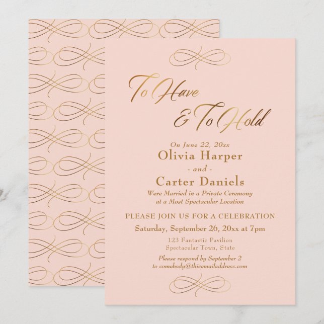 Convites Elegante Roteiro Dourado para Recepção de Ter e Ma (Frente/Verso)