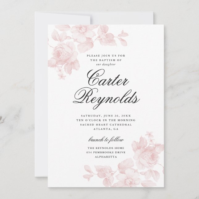 Convites Elegante Roteiro Floral Religioso Batismo (Frente)