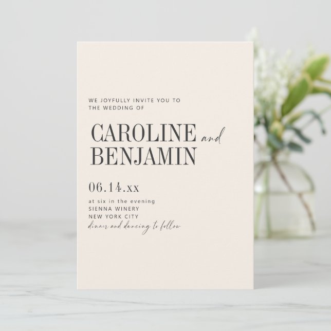 Convites Elegante Roteiro Formal Moderno de Casamento Creme (Em pé/Frente)