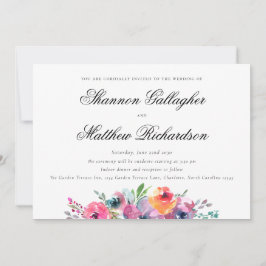 Convites Elegante Roteiro Moderno Floral Aquarela Casamento