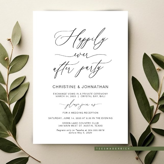 Convites Elegante Roteiro, Preto, Fuga de Casamento (Wedding Elopement Invitation, in Elegant Script, Party, Dinner and Dancing Invites)