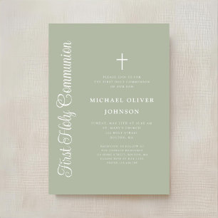 Convites Elegante Roteiro Sage Verde Menino Primeira Comunh