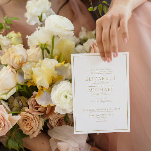 Convites Elegante Rótulo Clássico de Casamento Dourado