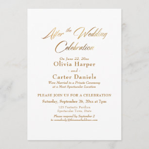 Convites Elegante Rótulo Dourado Após a Celebração de Casam