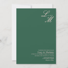 Convites Elegante Rótulo Monogramado Verde Bege Casamento 