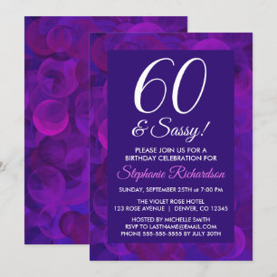 Convites Elegante Roxo 60 e Festa de aniversário Sassy
