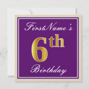 Convites Elegante, Roxo, 6 Faux Dourado Aniversário + Nome