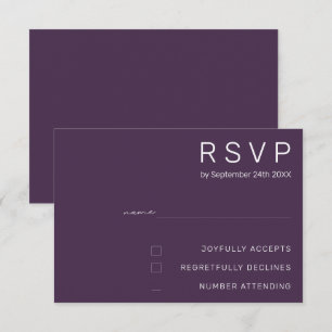 Convites Elegante Roxo Ameixa RSVP de Casamento Minimalista