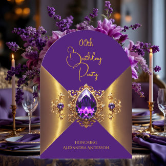 Convites Elegante Roxo Aniversário Dourado Dourado Joia