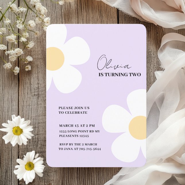 Convites Elegante Roxo Daisy Primavera Birthday (Criador carregado)