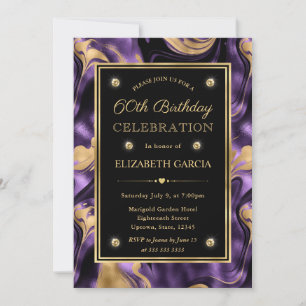 Convites Elegante Roxo Derretido Dourado e Brilho 60º Anive