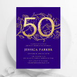 Convites Elegante Roxo Dourado 50º Aniversário<br><div class="desc">Ouro roxo elegante 50º convite de aniversário. Design feminina moderna personalizável,  com sotaques botânicos rosas e ouro brilhante falso. Simples cartão de convite floral perfeito para uma comemoração de um na moda. Personalize com seus próprios detalhes. Impressos convites Zazzle ou modelo de impressão digital instantânea para download.</div>