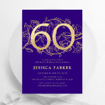 Convites Elegante Roxo Dourado 60º Aniversário<br><div class="desc">Ouro roxo elegante 60º convite de aniversário. Design feminina moderna personalizável,  com sotaques botânicos rosas e ouro brilhante falso. Simples cartão de convite floral perfeito para uma comemoração de um na moda. Personalize com seus próprios detalhes. Impressos convites Zazzle ou modelo de impressão digital instantânea para download.</div>