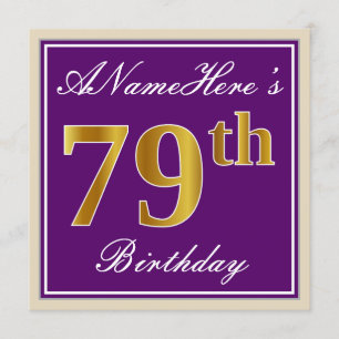 Convites Elegante, Roxo, Dourado Falso Aniversário de 79 an