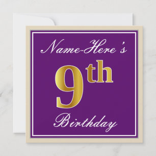 Convites Elegante, Roxo, Dourado Falso Aniversário de 9 Ano