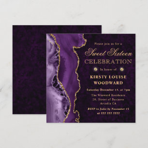 Convites Elegante Roxo e Dourado Agate Glitter Sweet Sixtee